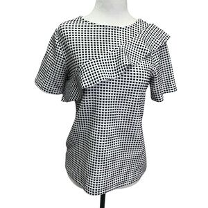 Ann Taylor Black/White Short Sleeve Blouse Top With Ruffle Size S